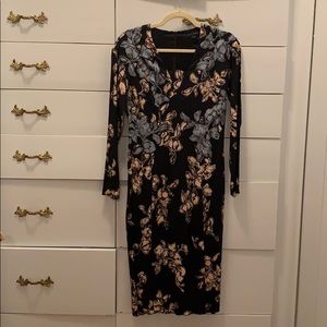 New Marc Jacobs Long Sleeve Blue Floral Midi Dress